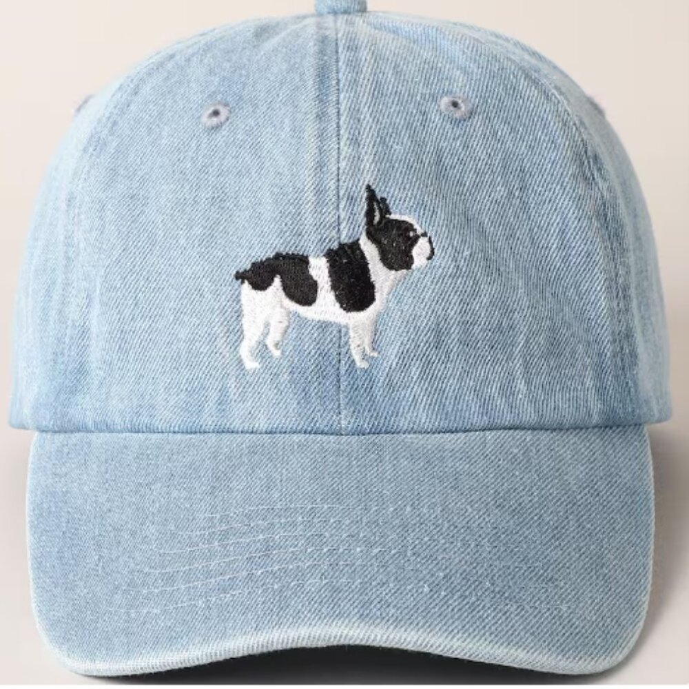 French Bulldog Dog Embroidered Denim Baseball Cap